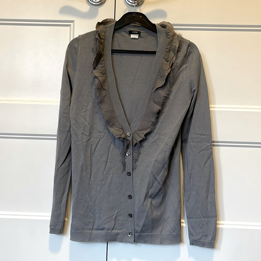 J.Crew Merino Whisper Ruffle Cardigan (Dark Grey)
